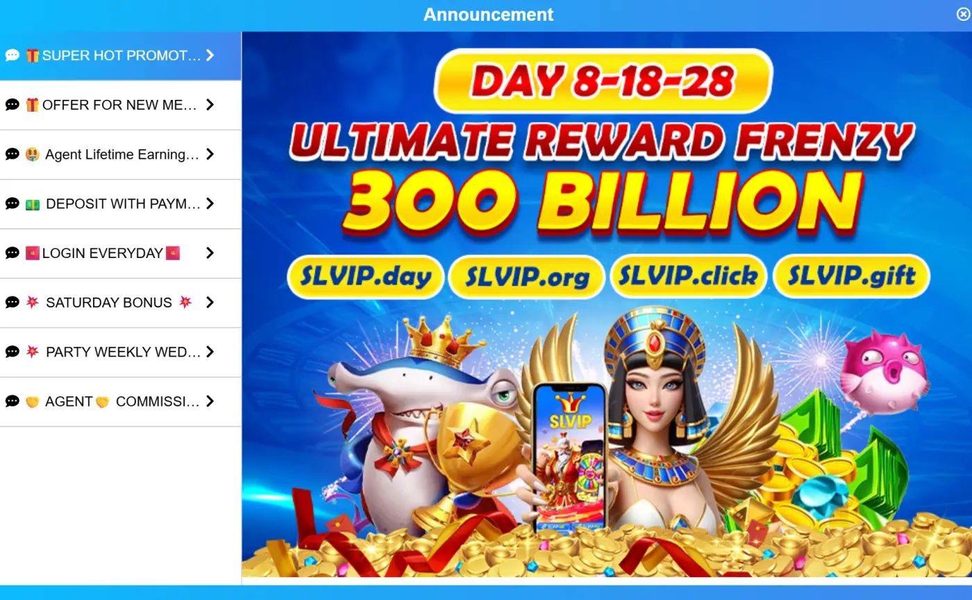 SLVIP announcement Day 8 18 28 Ultimate Reward Frenzy promotion